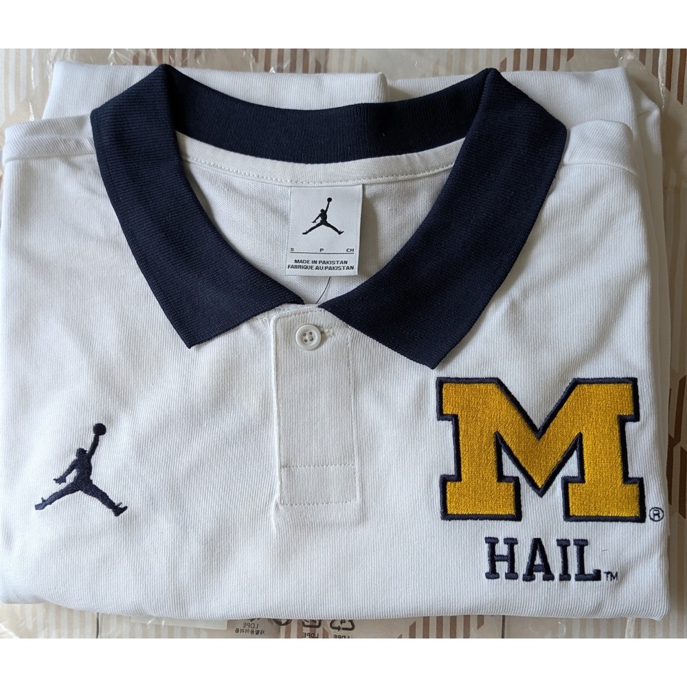 Jordan‎ Men's White Michigan Wolverines Jersey Polo Shirt Small